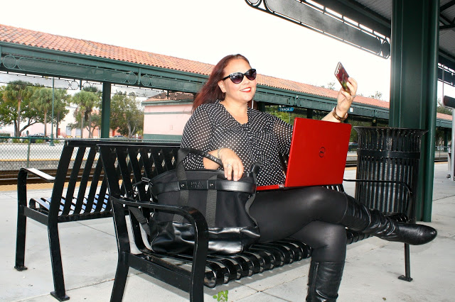 Luca Chiara Vegan Leather Tote Bag Review sitting on bench with laptop