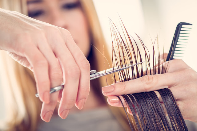 Woman Getting Her Hair Trimmed