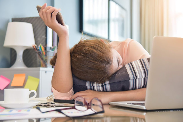 Mom stressed from being on the phone with cable company