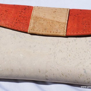 Green Tree Boutiques White Cork Ladies Wallet ruby with natural striped flap made wtih sustainable cork and vegan leather
